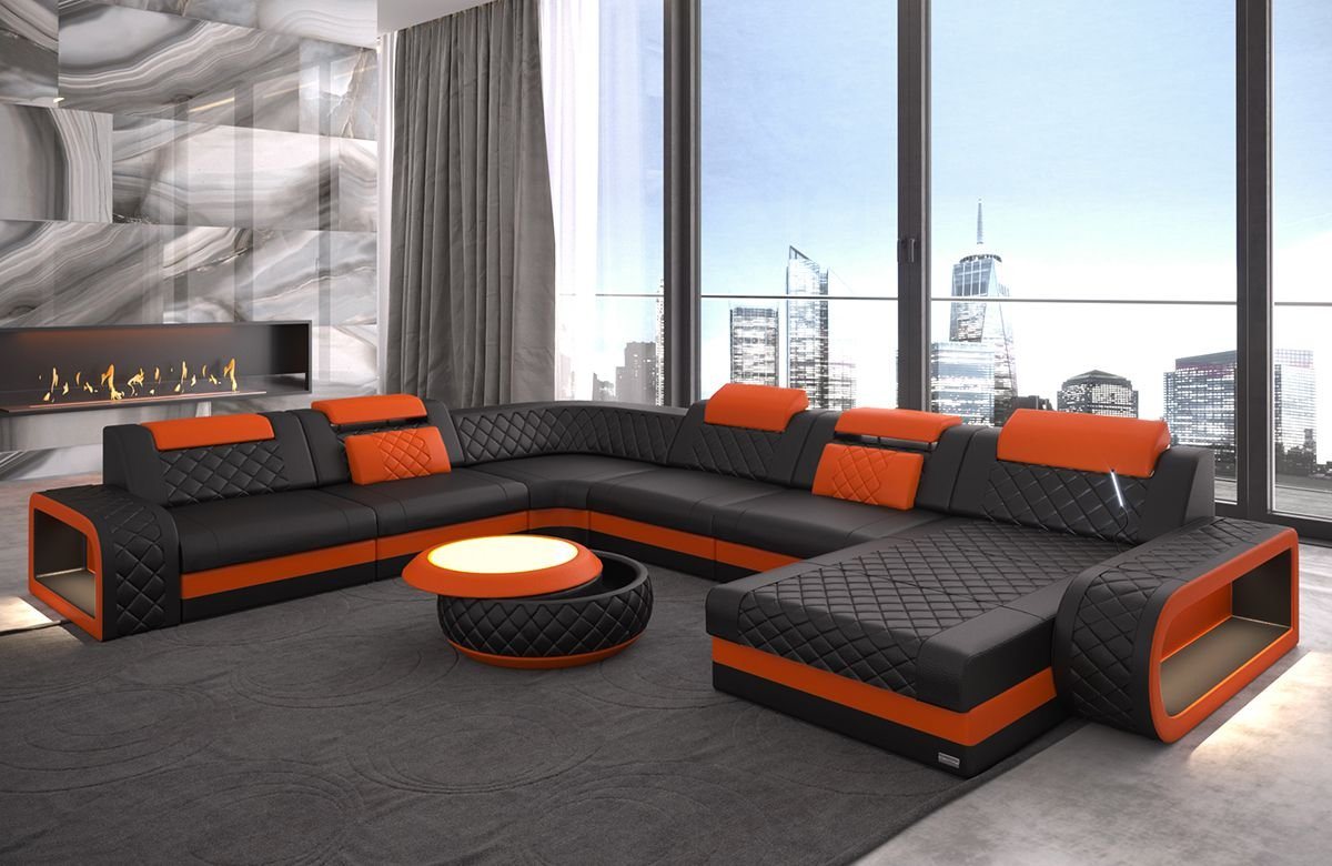 Sofa Dreams Wohnlandschaft Ledercouch Sofa Leder Berlin XXL U Form Ledersofa, Couch, mit LED, wahlweise mit Bettfunktion als Schlafsofa, Designersofa von Sofa Dreams