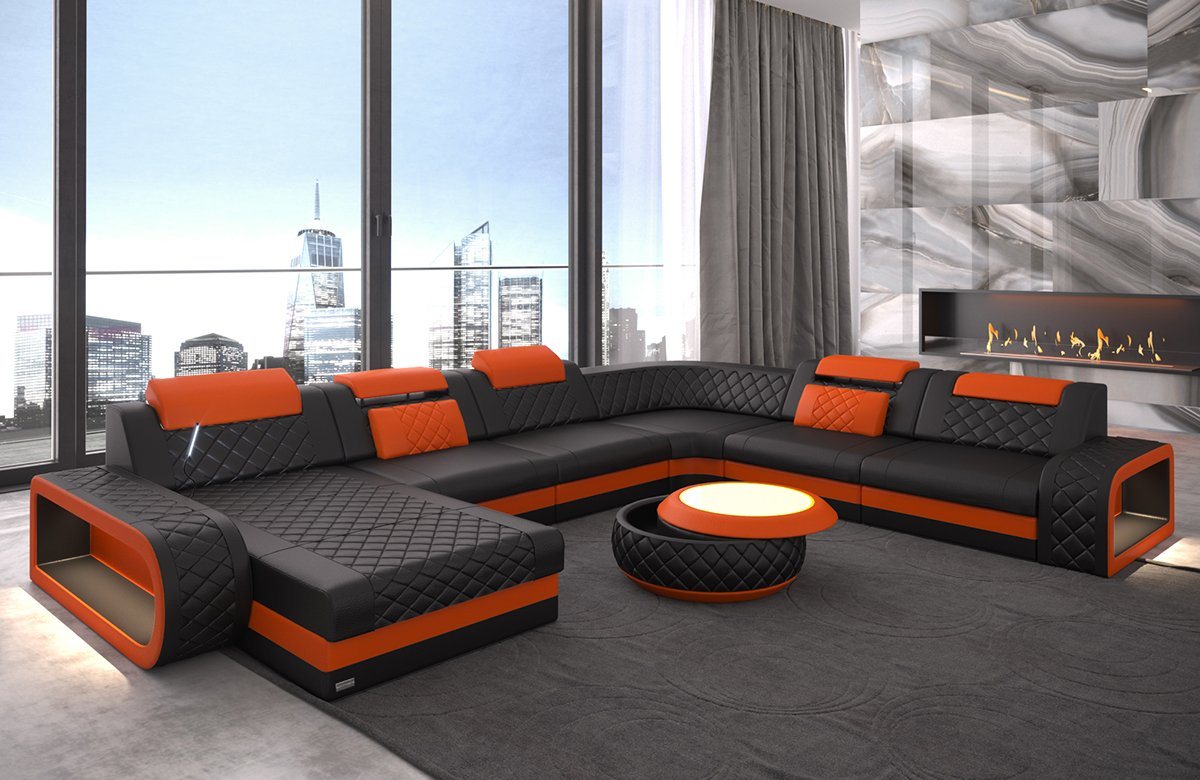 Sofa Dreams Wohnlandschaft Ledercouch Sofa Leder Berlin XXL U Form Ledersofa, Couch, mit LED, wahlweise mit Bettfunktion als Schlafsofa, Designersofa von Sofa Dreams