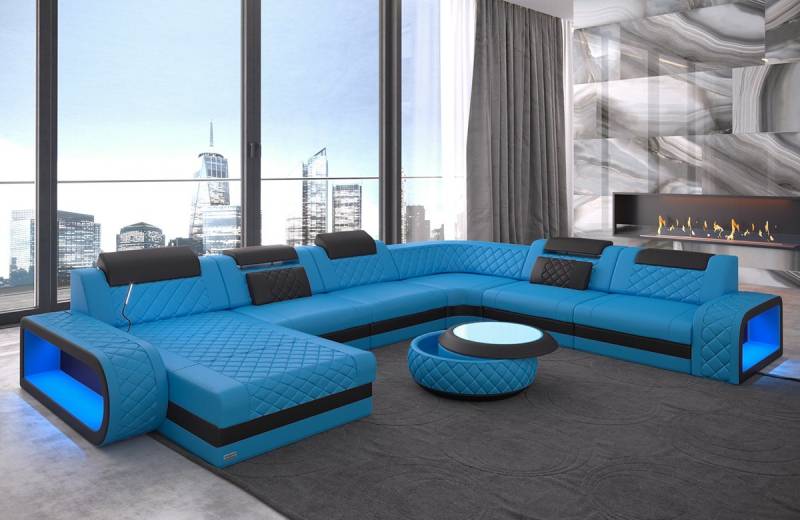 Sofa Dreams Wohnlandschaft Ledercouch Sofa Leder Berlin XXL U Form Ledersofa, Couch, mit LED, wahlweise mit Bettfunktion als Schlafsofa, Designersofa von Sofa Dreams