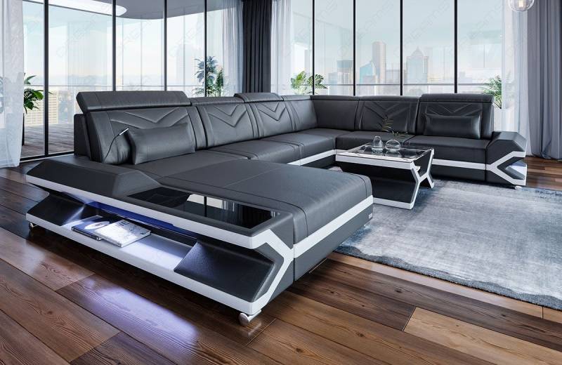 Sofa Dreams Wohnlandschaft Ledercouch Sofa Leder Napoli XXL U Form Ledersofa, Couch, mit LED, wahlweise mit Bettfunktion als Schlafsofa, Designersofa von Sofa Dreams