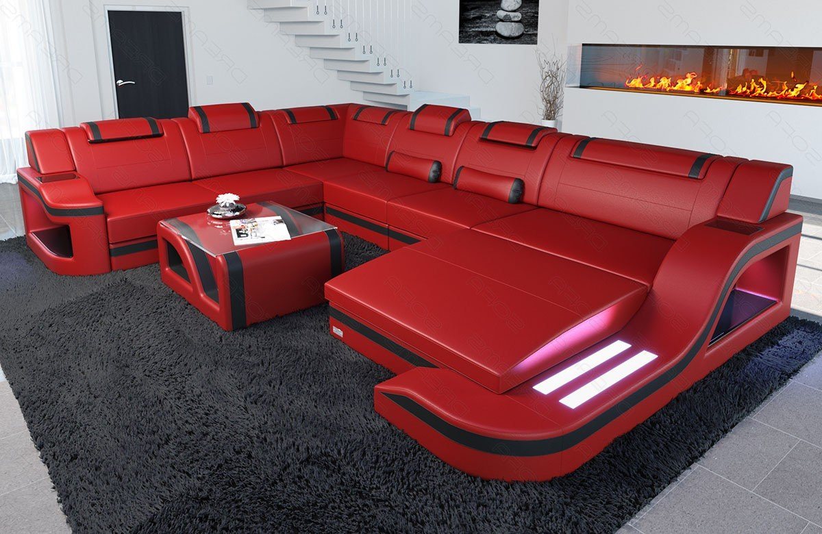 Sofa Dreams Wohnlandschaft Ledercouch Sofa Leder Palermo XXL U Form Ledersofa, Couch, mit LED, wahlweise mit Bettfunktion als Schlafsofa, Designersofa von Sofa Dreams