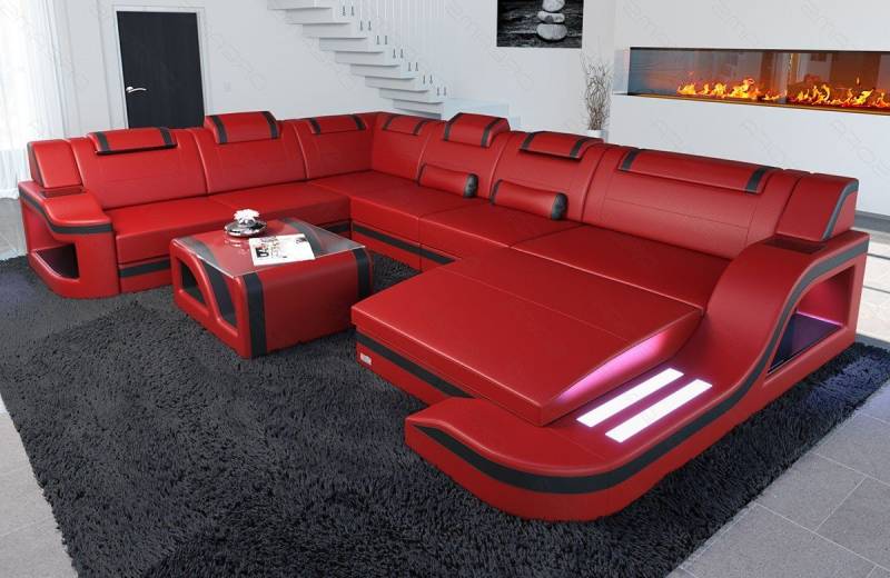 Sofa Dreams Wohnlandschaft Ledercouch Sofa Leder Palermo XXL U Form Ledersofa, Couch, mit LED, wahlweise mit Bettfunktion als Schlafsofa, Designersofa von Sofa Dreams