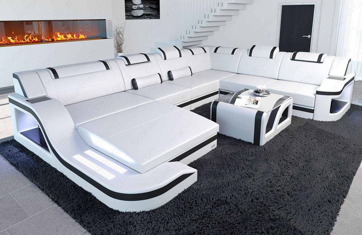 Sofa Dreams Wohnlandschaft Ledercouch Sofa Leder Palermo XXL U Form Ledersofa, Couch, mit LED, wahlweise mit Bettfunktion als Schlafsofa, Designersofa von Sofa Dreams