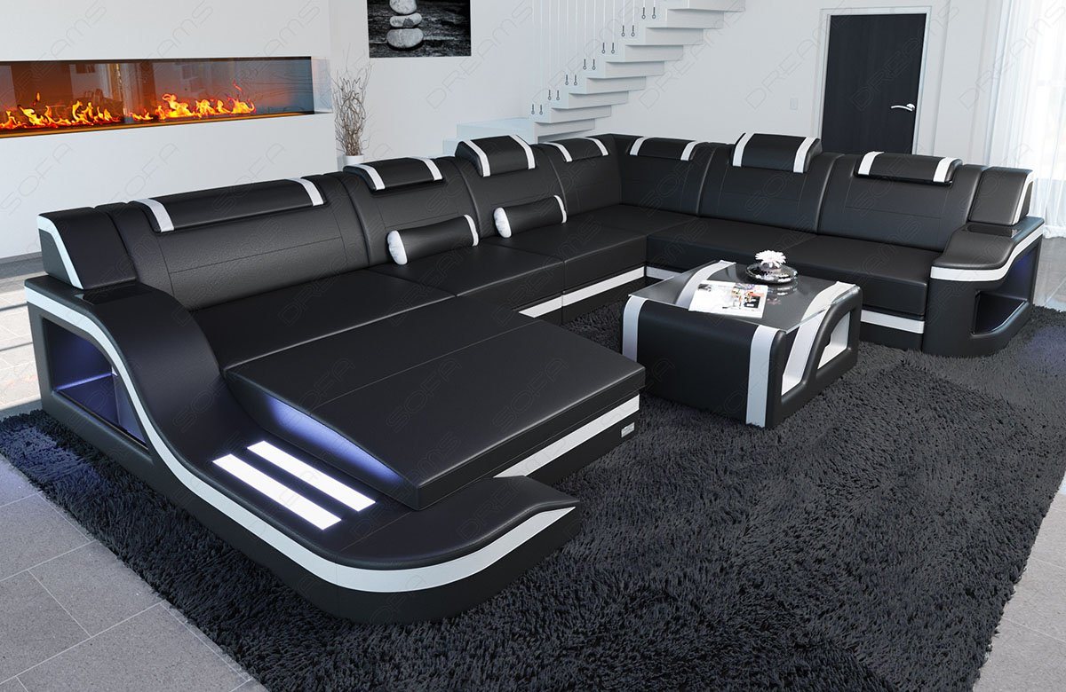 Sofa Dreams Wohnlandschaft Ledercouch Sofa Leder Palermo XXL U Form Ledersofa, Couch, mit LED, wahlweise mit Bettfunktion als Schlafsofa, Designersofa Sofa Dreams Wohnlandschaft Ledercouch Sofa Leder Palermo XXL U Form Ledersofa, Couch, mit LED, wahlweise mit Bettfunktion als Schlafsofa, Designersofa von Sofa Dreams
