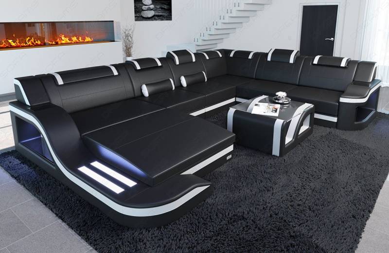 Sofa Dreams Wohnlandschaft Ledercouch Sofa Leder Palermo XXL U Form Ledersofa, Couch, mit LED, wahlweise mit Bettfunktion als Schlafsofa, Designersofa von Sofa Dreams