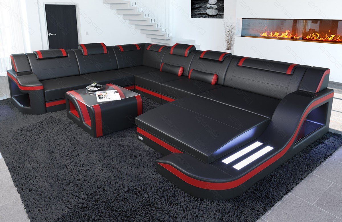 Sofa Dreams Wohnlandschaft Ledercouch Sofa Leder Palermo XXL U Form Ledersofa, Couch, mit LED, wahlweise mit Bettfunktion als Schlafsofa, Designersofa von Sofa Dreams