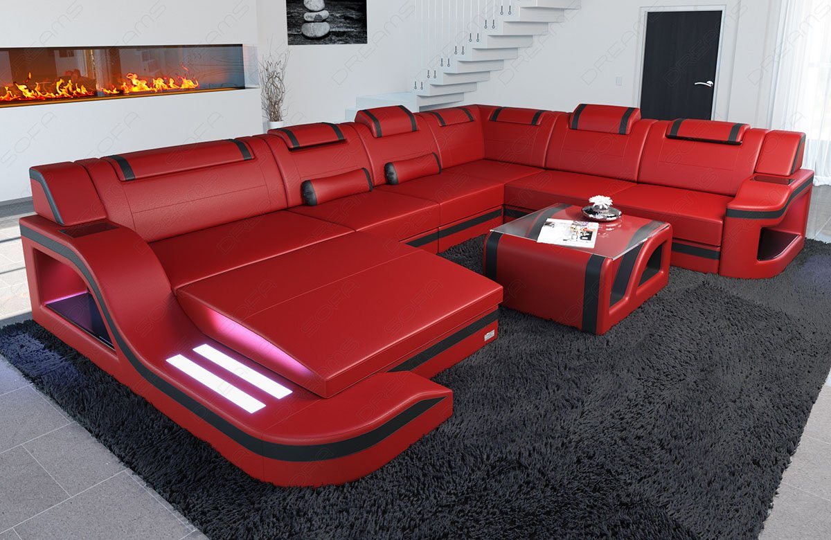 Sofa Dreams Wohnlandschaft Ledercouch Sofa Leder Palermo XXL U Form Ledersofa, Couch, mit LED, wahlweise mit Bettfunktion als Schlafsofa, Designersofa von Sofa Dreams