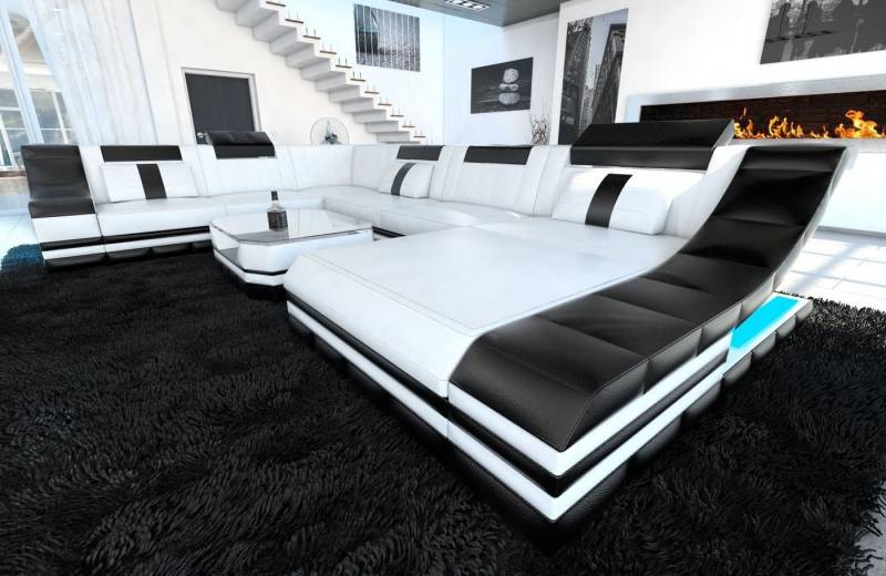 Sofa Dreams Wohnlandschaft Ledercouch Sofa Leder Turino XXL U Form Ledersofa, Couch, mit LED, wahlweise mit Bettfunktion als Schlafsofa, Designersofa von Sofa Dreams