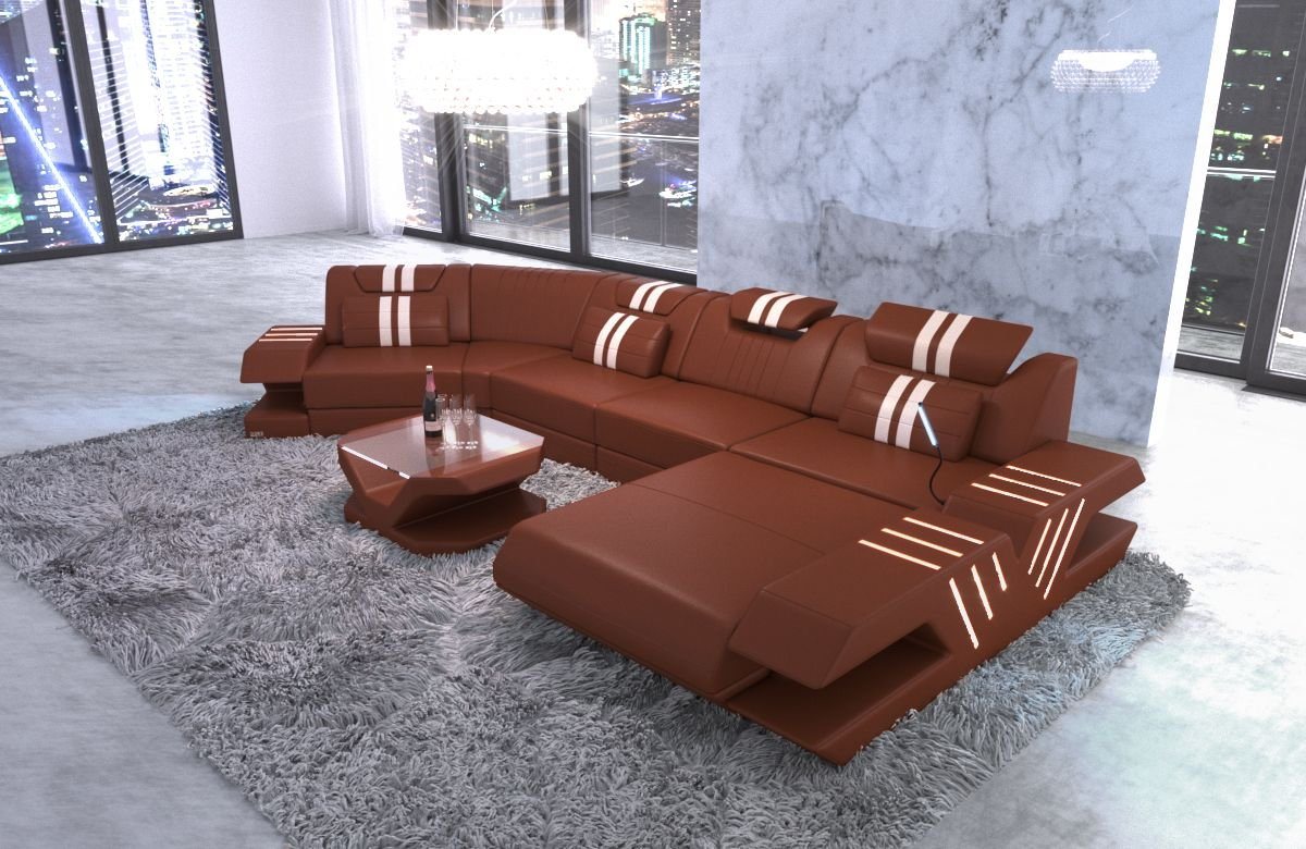 Sofa Dreams Wohnlandschaft Ledercouch Sofa Leder Venedig C Form Ledersofa, Couch, mit LED, wahlweise mit Bettfunktion als Schlafsofa, Designersofa von Sofa Dreams