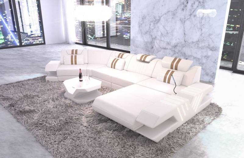 Sofa Dreams Wohnlandschaft Ledercouch Sofa Leder Venedig C Form Ledersofa, Couch, mit LED, wahlweise mit Bettfunktion als Schlafsofa, Designersofa von Sofa Dreams