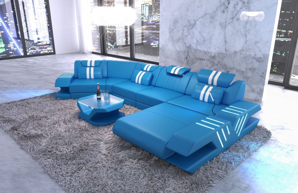 Sofa Dreams Wohnlandschaft Ledercouch Sofa Leder Venedig C Form Ledersofa, Couch, mit LED, wahlweise mit Bettfunktion als Schlafsofa, Designersofa von Sofa Dreams