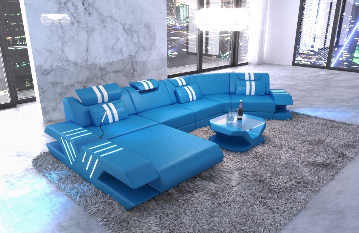 Sofa Dreams Wohnlandschaft Ledercouch Sofa Leder Venedig C Form Ledersofa, Couch, mit LED, wahlweise mit Bettfunktion als Schlafsofa, Designersofa von Sofa Dreams