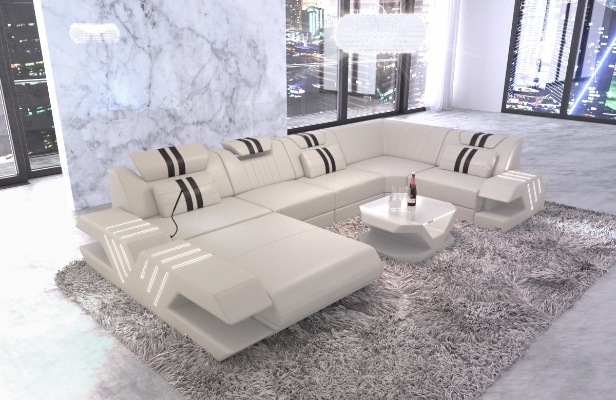 Sofa Dreams Wohnlandschaft Ledercouch Sofa Leder Venedig U Form Ledersofa, Couch, mit LED, wahlweise mit Bettfunktion als Schlafsofa, Designersofa von Sofa Dreams