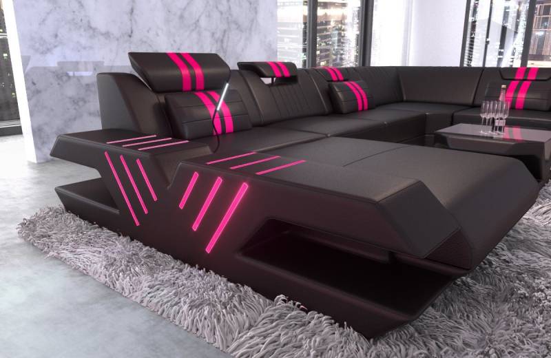 Sofa Dreams Wohnlandschaft Ledercouch Sofa Leder Venedig U Form Ledersofa, Couch, mit LED, wahlweise mit Bettfunktion als Schlafsofa, Designersofa von Sofa Dreams