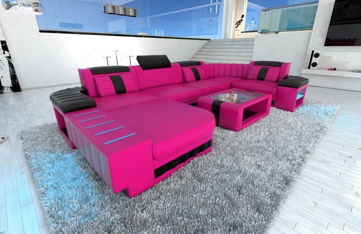 Sofa Dreams Wohnlandschaft Ledersofa Bellagio U Form Mini, Designersofa, Sofa mit LED Licht und USB von Sofa Dreams