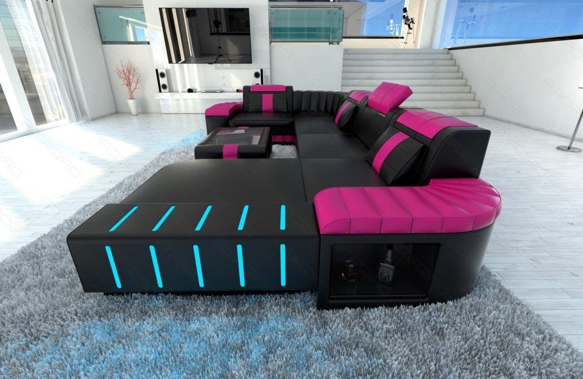 Sofa Dreams Wohnlandschaft Ledersofa Bellagio U Form Mini, Designersofa, Sofa mit LED Licht und USB von Sofa Dreams