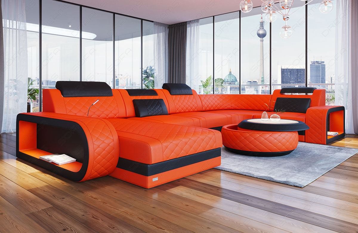 Sofa Dreams Wohnlandschaft Ledersofa Berlin Mini mit LED und USB, Designersofa, verschied. Lederarten und Farben von Sofa Dreams