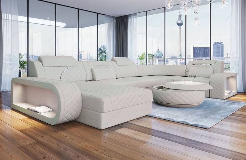 Sofa Dreams Wohnlandschaft Ledersofa Berlin Mini mit LED und USB, Designersofa, verschied. Lederarten und Farben von Sofa Dreams