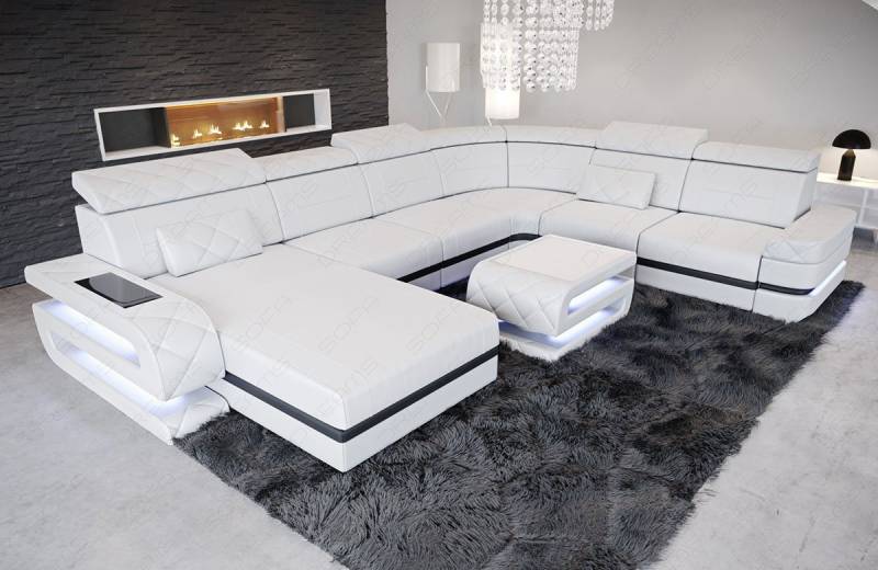 Sofa Dreams Wohnlandschaft Ledersofa Bologna XXL U Form Leder Sofa, Couch, mit LED, wahlweise mit Bettfunktion als Schlafsofa, Designersofa von Sofa Dreams