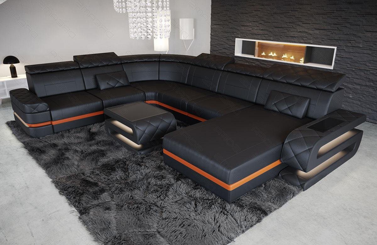 Sofa Dreams Wohnlandschaft Ledersofa Bologna XXL U Form Leder Sofa, Couch, mit LED, wahlweise mit Bettfunktion als Schlafsofa, Designersofa von Sofa Dreams