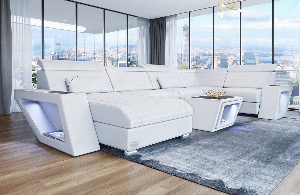 Sofa Dreams Wohnlandschaft Ledersofa Catania U Form Couch Leder Sofa, mit LED, wahlweise mit Bettfunktion als Schlafsofa, Designersofa von Sofa Dreams