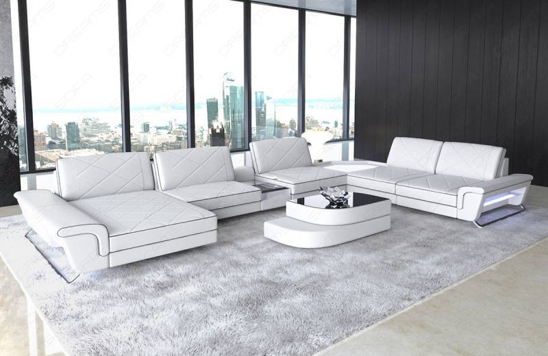 Sofa Dreams Wohnlandschaft Ledersofa Couch Ferrara XXL Leder Sofa mit, USB, LED, Multifunktionskonsole von Sofa Dreams