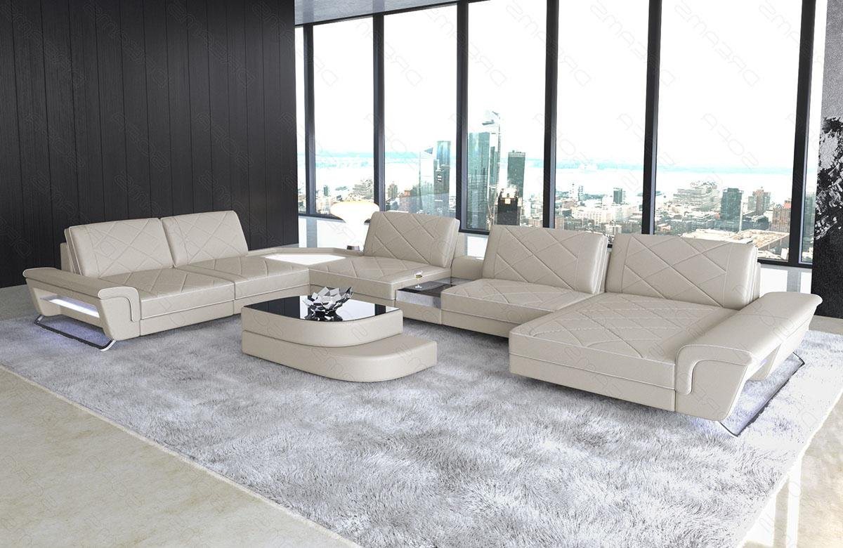 Sofa Dreams Wohnlandschaft Ledersofa Couch Ferrara XXL Leder Sofa mit, USB, LED, Multifunktionskonsole von Sofa Dreams