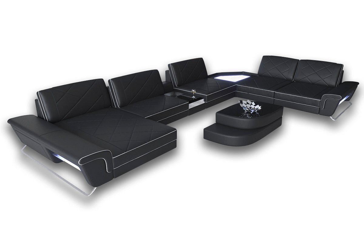 Sofa Dreams Wohnlandschaft Ledersofa Couch Ferrara XXL Leder Sofa mit, USB, LED, Multifunktionskonsole von Sofa Dreams