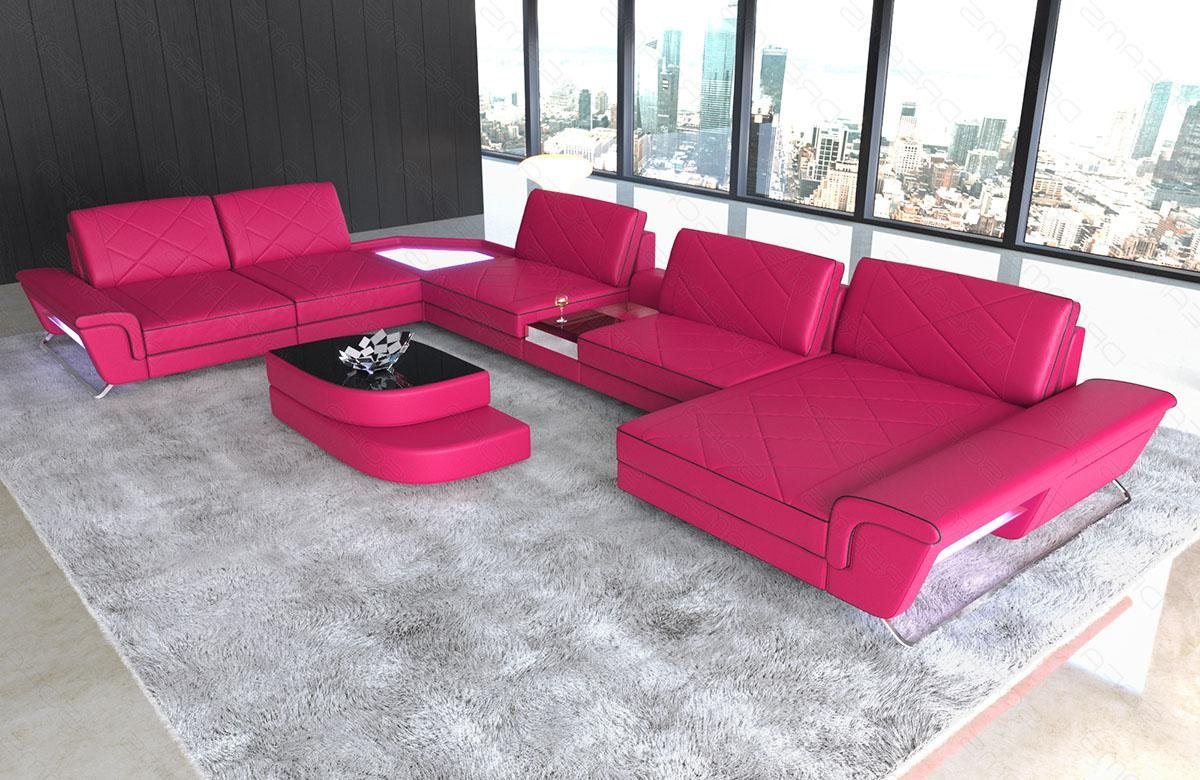 Sofa Dreams Wohnlandschaft Ledersofa Couch Ferrara XXL Leder Sofa mit, USB, LED, Multifunktionskonsole von Sofa Dreams