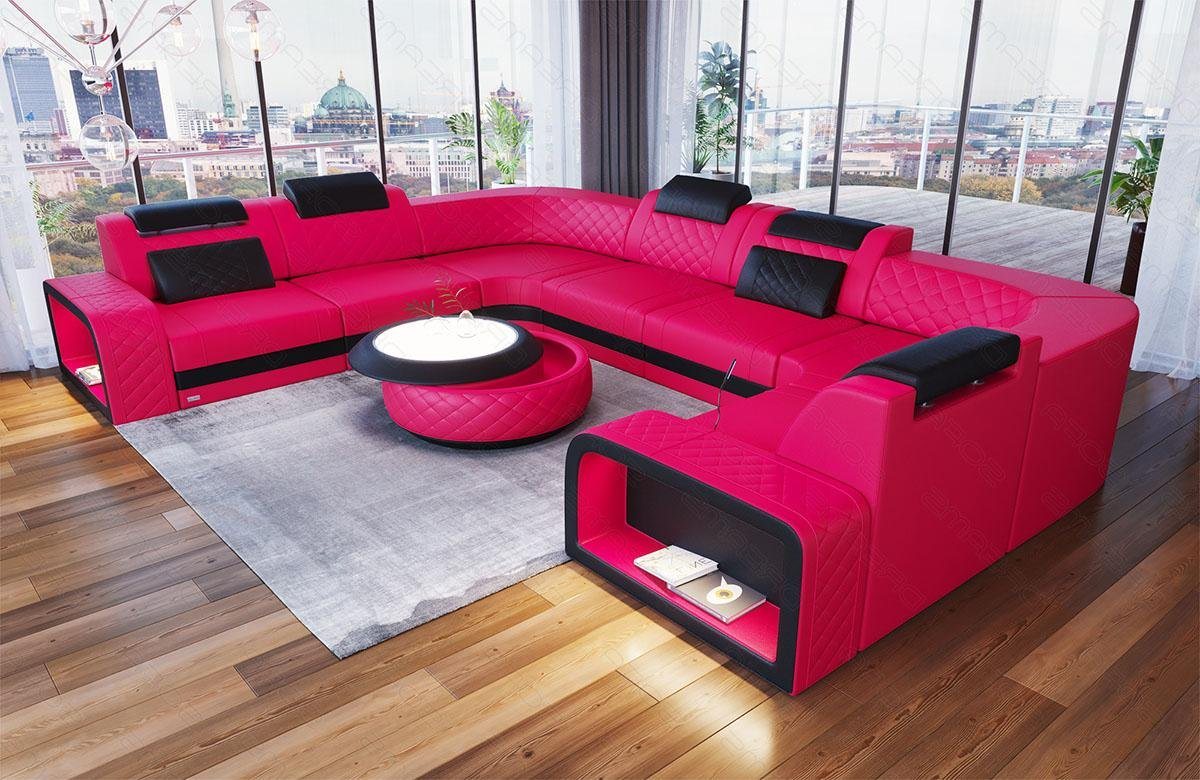 Sofa Dreams Wohnlandschaft Ledersofa Couch Foggia U Form Leder Sofa, mit LED, verstellbare Kopstützen, Designersofa von Sofa Dreams