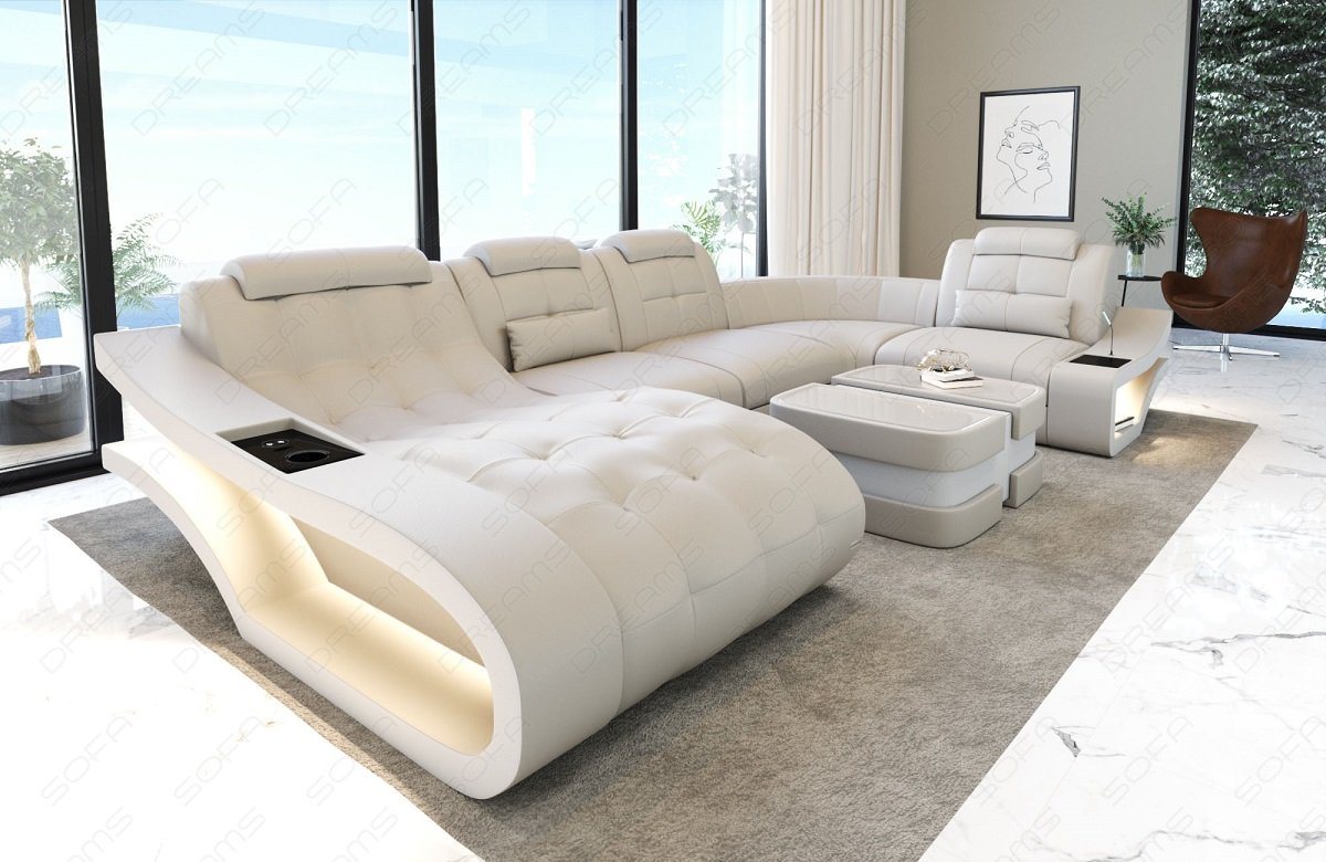 Sofa Dreams Wohnlandschaft Ledersofa Leder Couch Elegante U-Form Ledercouch, wahlweise mit Bettfunktion von Sofa Dreams