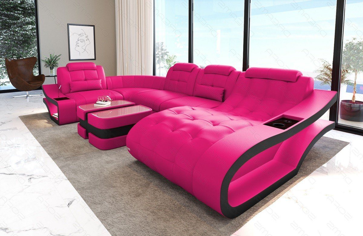 Sofa Dreams Wohnlandschaft Ledersofa Leder Couch Elegante U-Form Ledercouch, wahlweise mit Bettfunktion von Sofa Dreams