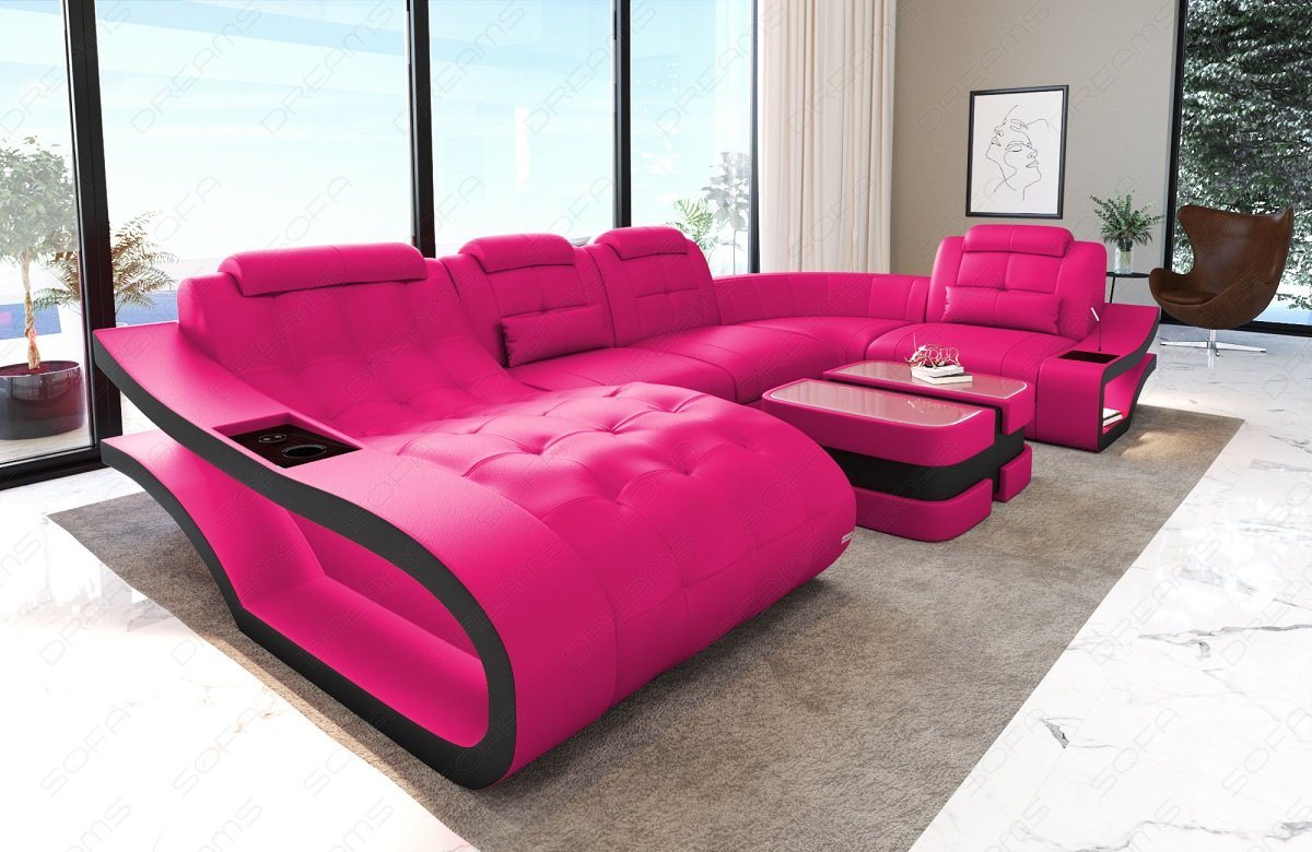 Sofa Dreams Wohnlandschaft Ledersofa Leder Couch Elegante U-Form Ledercouch, wahlweise mit Bettfunktion von Sofa Dreams