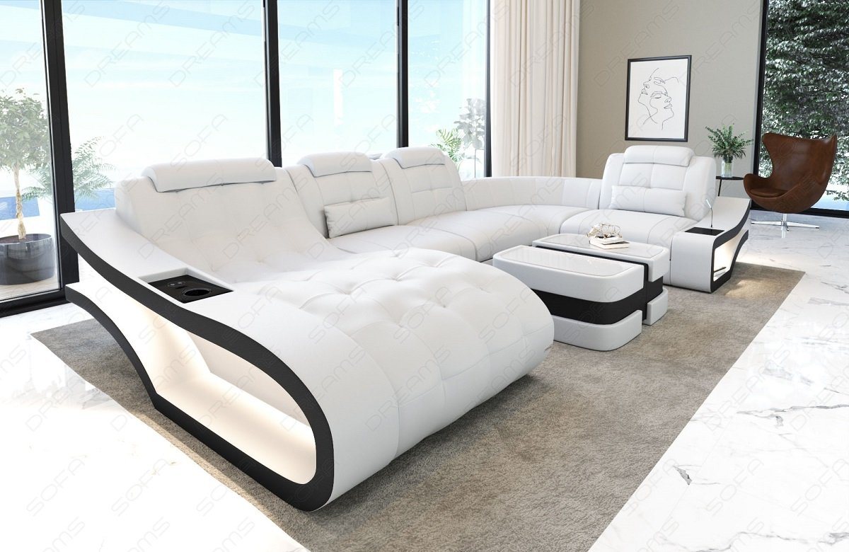 Sofa Dreams Wohnlandschaft Ledersofa Leder Couch Elegante U-Form Ledercouch, wahlweise mit Bettfunktion von Sofa Dreams