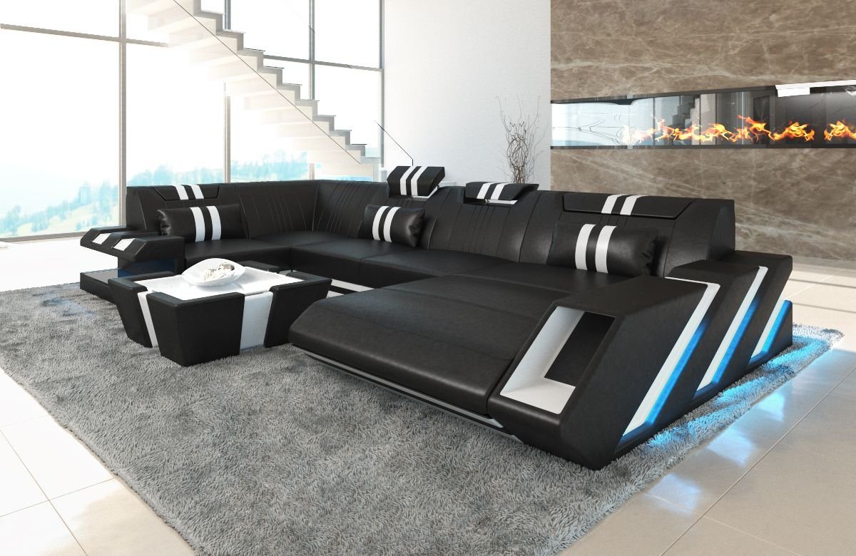 Sofa Dreams Wohnlandschaft Ledersofa Ledercouch Apollonia U Form Leder Sofa, Couch, mit LED, wahlweise mit Bettfunktion als Schlafsofa, Designersofa von Sofa Dreams