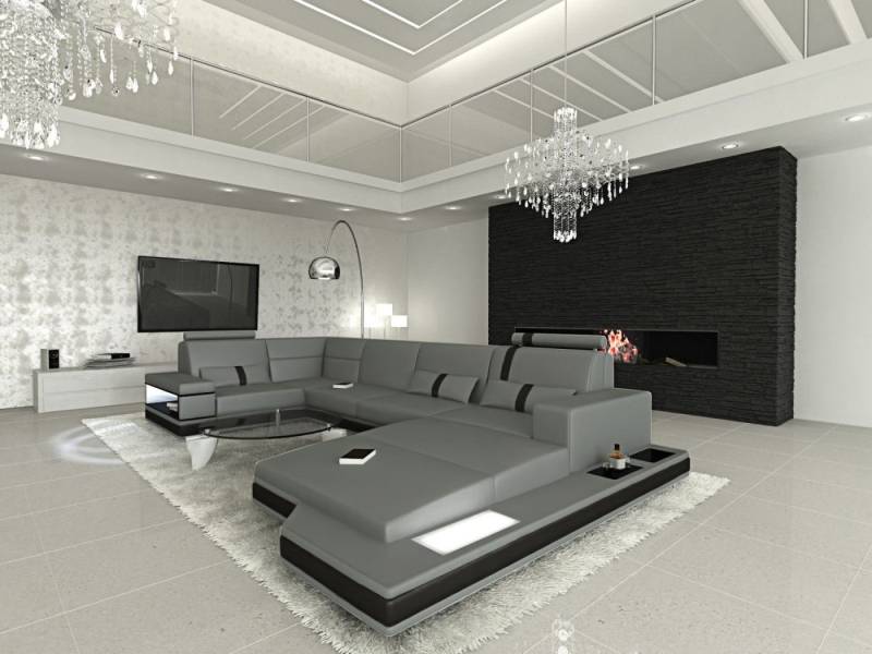 Sofa Dreams Wohnlandschaft Ledersofa Ledercouch Messana U Form Leder Sofa, Couch, mit LED, wahlweise mit Bettfunktion als Schlafsofa, Designersofa von Sofa Dreams