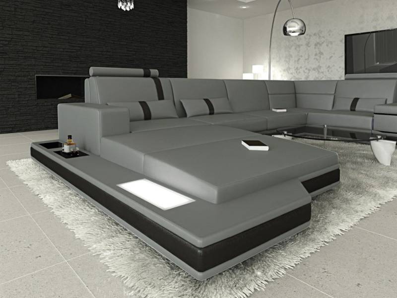 Sofa Dreams Wohnlandschaft Ledersofa Ledercouch Messana U Form Leder Sofa, Couch, mit LED, wahlweise mit Bettfunktion als Schlafsofa, Designersofa von Sofa Dreams