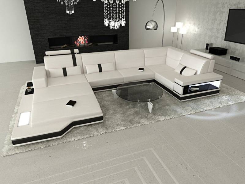 Sofa Dreams Wohnlandschaft Ledersofa Ledercouch Messana U Form Leder Sofa, Couch, mit LED, wahlweise mit Bettfunktion als Schlafsofa, Designersofa von Sofa Dreams