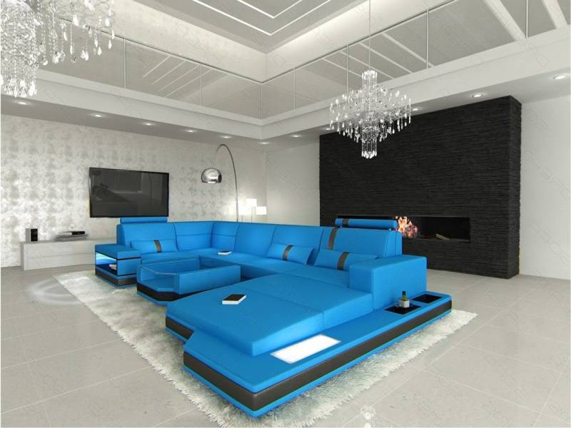 Sofa Dreams Wohnlandschaft Ledersofa Messana U Form Mini, Designersofa, Sofa mit Licht und LED von Sofa Dreams