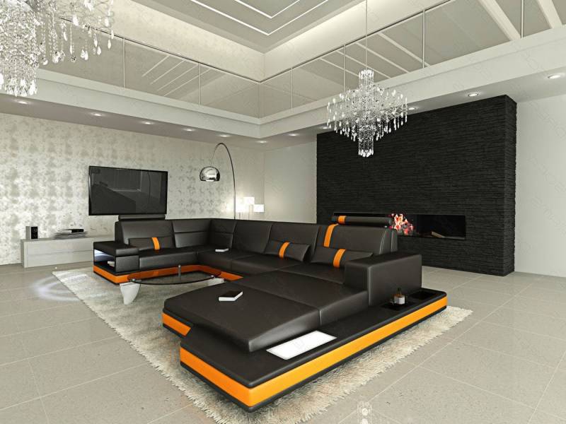 Sofa Dreams Wohnlandschaft Ledersofa Messana U Form Mini, Designersofa, Sofa mit Licht und LED von Sofa Dreams
