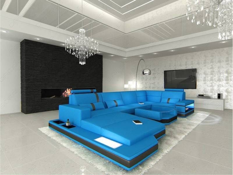 Sofa Dreams Wohnlandschaft Ledersofa Messana U Form Mini, Designersofa, Sofa mit Licht und LED von Sofa Dreams