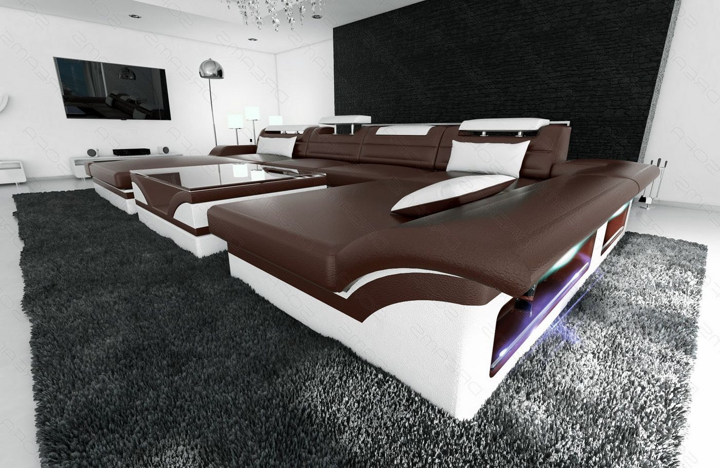 Sofa Dreams Wohnlandschaft Ledersofa Monza U Form Mini, Designersofa, Sofa mit LED Licht und USB Sofa Dreams Wohnlandschaft Ledersofa Monza U Form Mini, Designersofa, Sofa mit LED Licht und USB von Sofa Dreams