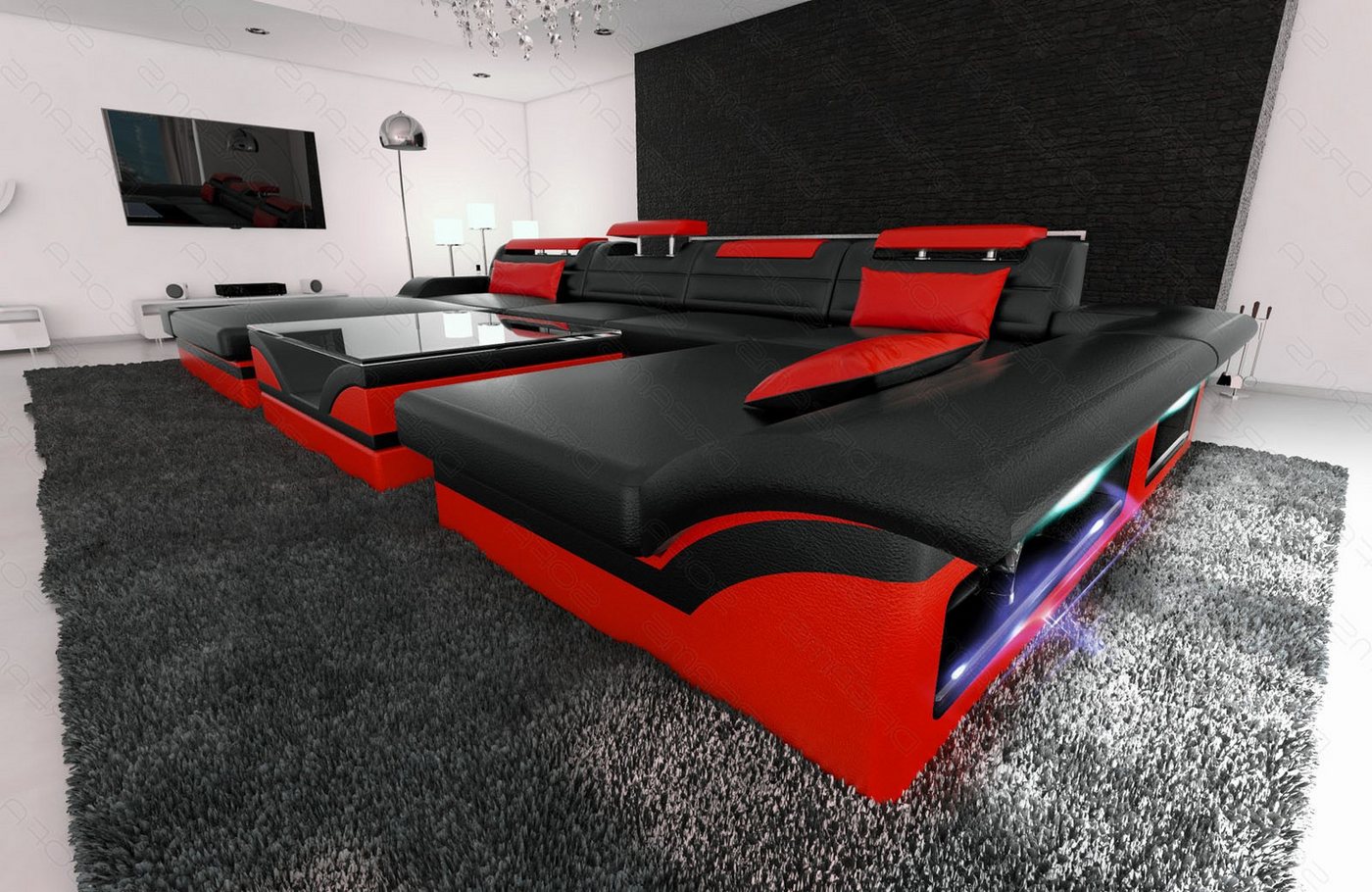 Sofa Dreams Wohnlandschaft Ledersofa Monza U Form Mini, Designersofa, Sofa mit LED Licht und USB Sofa Dreams Wohnlandschaft Ledersofa Monza U Form Mini, Designersofa, Sofa mit LED Licht und USB von Sofa Dreams