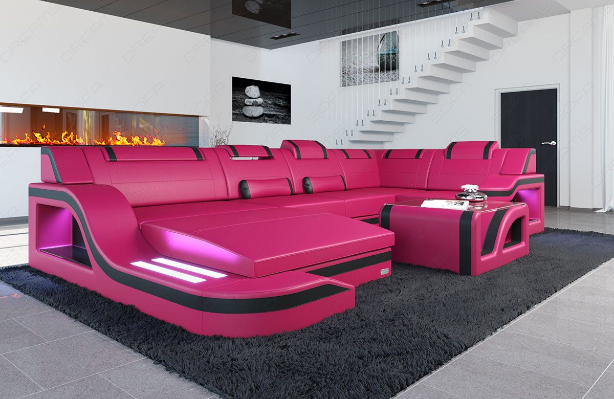 Sofa Dreams Wohnlandschaft Ledersofa Palermo U Form Mini, Designersofa Couch, mit LED Licht und USB Anschluss von Sofa Dreams