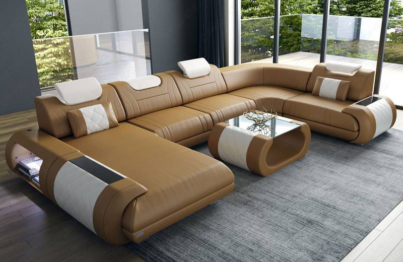 Sofa Dreams Wohnlandschaft Ledersofa Rimini U Form Ledercouch Leder Sofa, Couch, mit LED, wahlweise mit Bettfunktion als Schlafsofa, Designersofa von Sofa Dreams