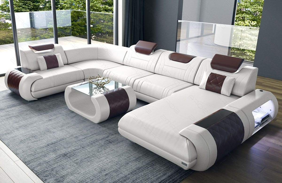 Sofa Dreams Wohnlandschaft Ledersofa Rimini U Form Ledercouch Leder Sofa, Couch, mit LED, wahlweise mit Bettfunktion als Schlafsofa, Designersofa von Sofa Dreams