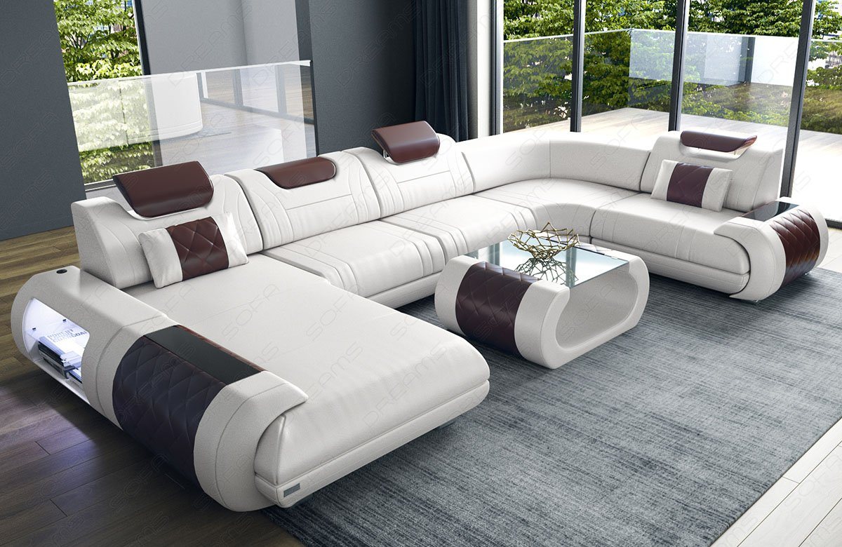 Sofa Dreams Wohnlandschaft Ledersofa Rimini U Form Ledercouch Leder Sofa, Couch, mit LED, wahlweise mit Bettfunktion als Schlafsofa, Designersofa von Sofa Dreams