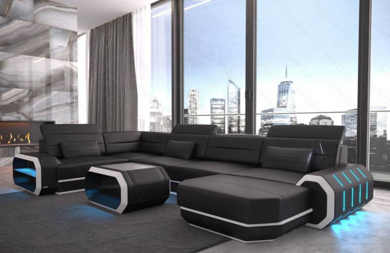 Sofa Dreams Wohnlandschaft Roma U Form Mini Leder, Designersofa, Ledercouch, USB-Anschluss, Ottomane, LED-Beleuchtung, Kopfstützen Sofa Dreams Wohnlandschaft Roma U Form Mini Leder, Designersofa, Ledercouch, USB-Anschluss, Ottomane, LED-Beleuchtung, Kopfstützen von Sofa Dreams