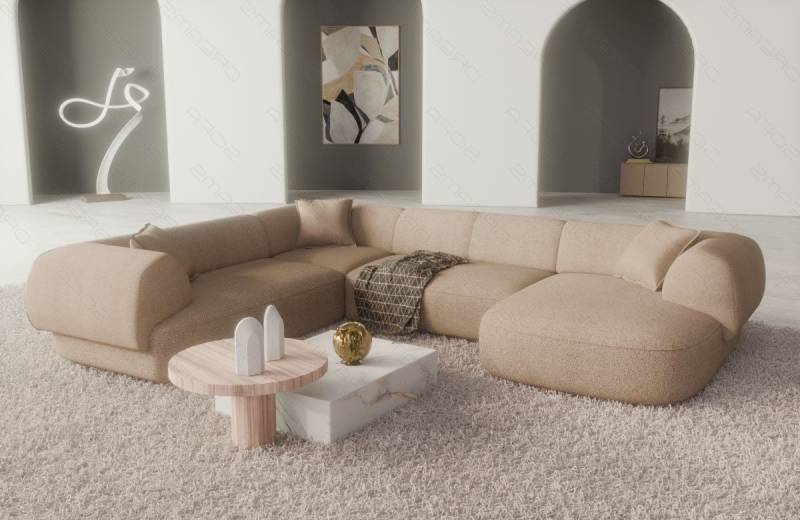Sofa Dreams Wohnlandschaft Malaga U Form Sofa, 6-Sitzer, Ottomane, 3 Stoffbezüge, viele Farben von Sofa Dreams