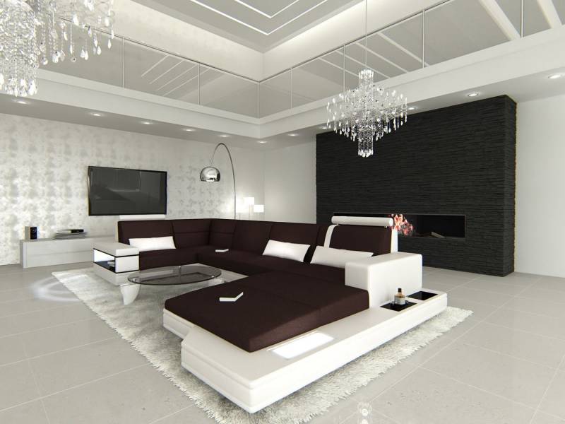 Sofa Dreams Wohnlandschaft Polster Couch Stoffsofa Messana U Form Stoff Sofa, mit LED, wahlweise mit Bettfunktion als Schlafsofa, Designersofa von Sofa Dreams